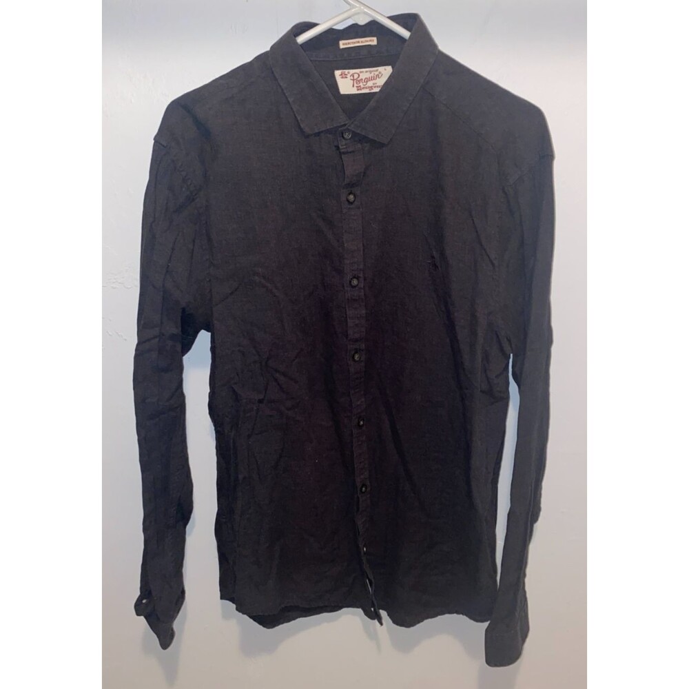 Penguin Munsingwear Black Button Down Heritage Slim Fit Dress Shirt Men's sz L